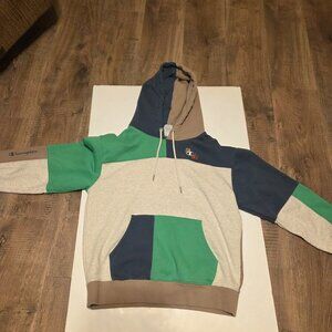 Champion Champ Patchwork Colorblock Classic Fleece Hoodie - Size Large